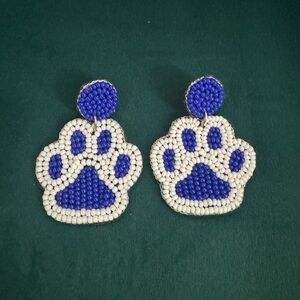 Blue and White Paw Print Earrings